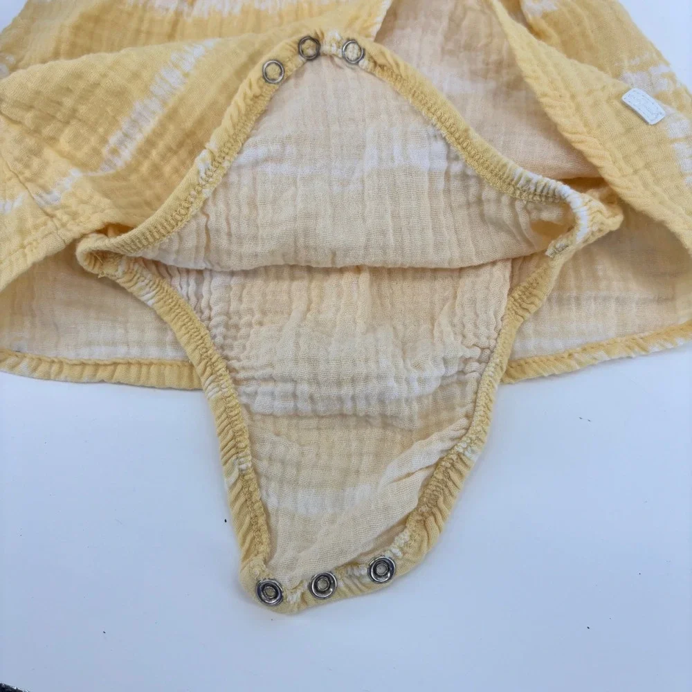 7 For All Mankind Baby Girl Yellow Tie Dye Gauze Dress Bodysuit 0-3M Sleeveless